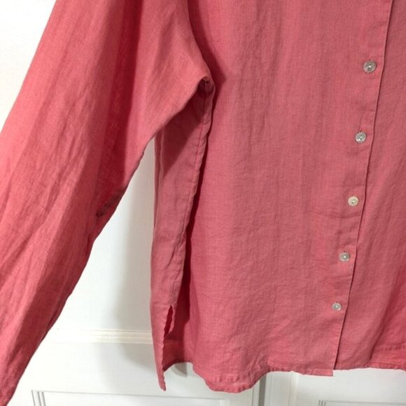 J Jill Love Linen Shirt Women’s Pink Button Up Long Sleeve Coastal Size XLP - Picture 3 of 6